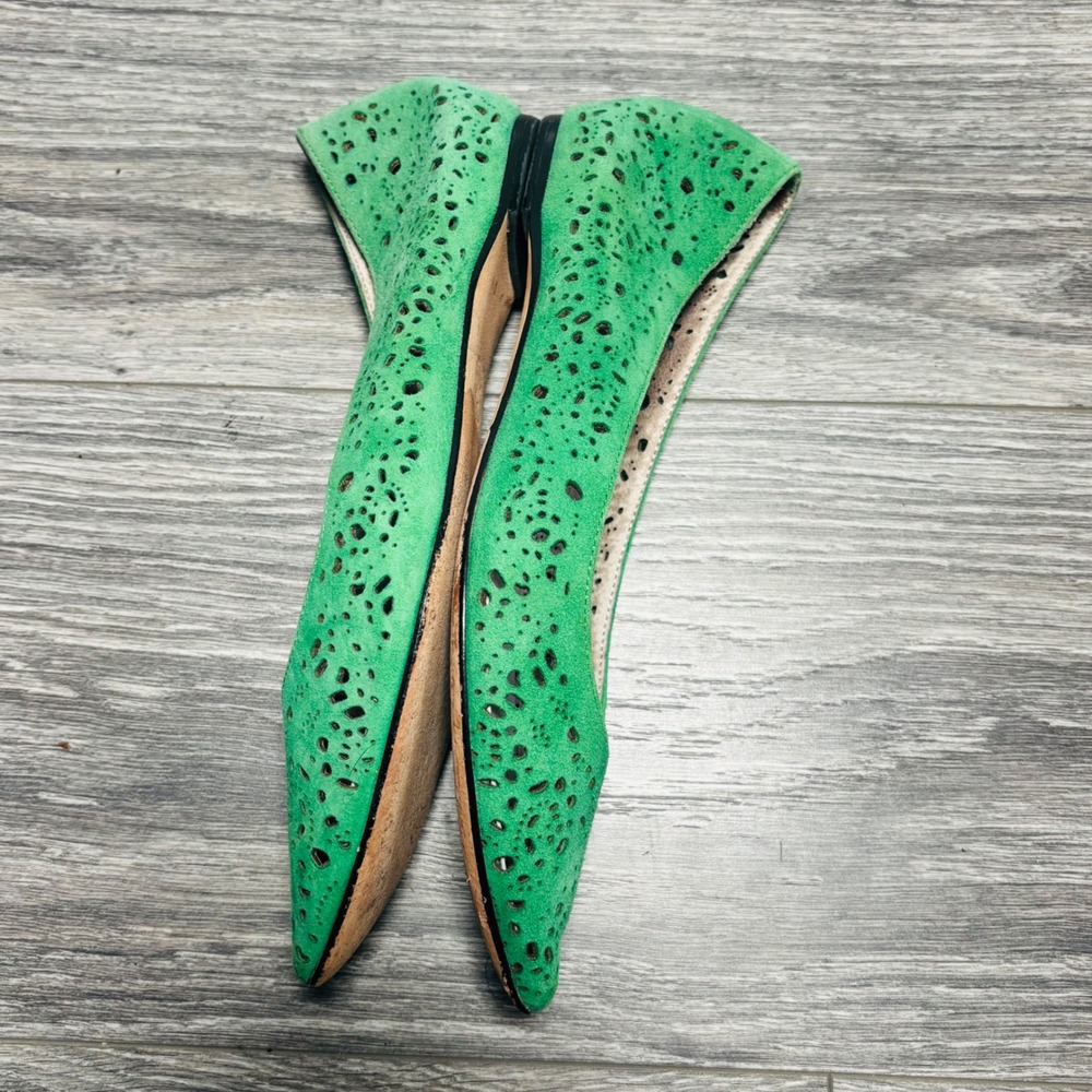 Johnston & Murphy Green Tami Laser‎ Cut Pointed Ballet Flat Women's 6M - Picture 8 of 11